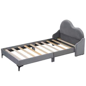 Gray Wood Frame Twin Size Upholstered Platform Bed with Cloud-Shaped Headboard
