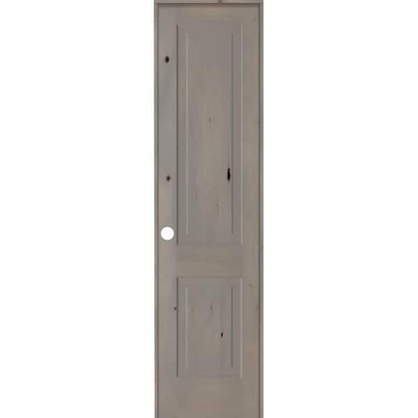 Krosswood Doors 18 in. x 96 in. Rustic Knotty Alder 2 Panel Right-Handed Grey Stain Wood Single Prehung Interior Door with Square Top