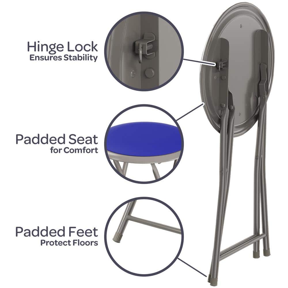 Royal Blue Metal Folding Backless Bar Stool