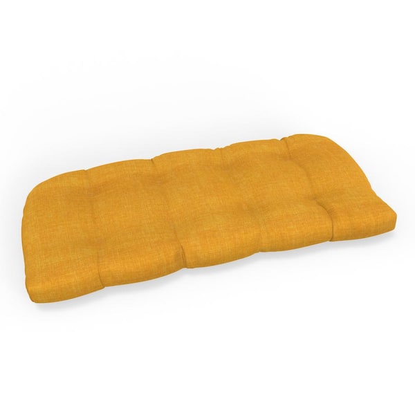 Pillow Perfect Solid Twill 44 in W x 5 in H Rectangular Outdoor Tufted Wicker Loveseat Bench Cushion 1-Count in Yellow Splash