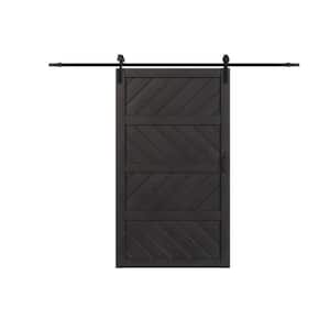 48 in. x 84 in. Black, MDF, 4 Panel Paneled Wood Wave Water-Proof PVC Surface Sliding Barn Door with Hardware Kit