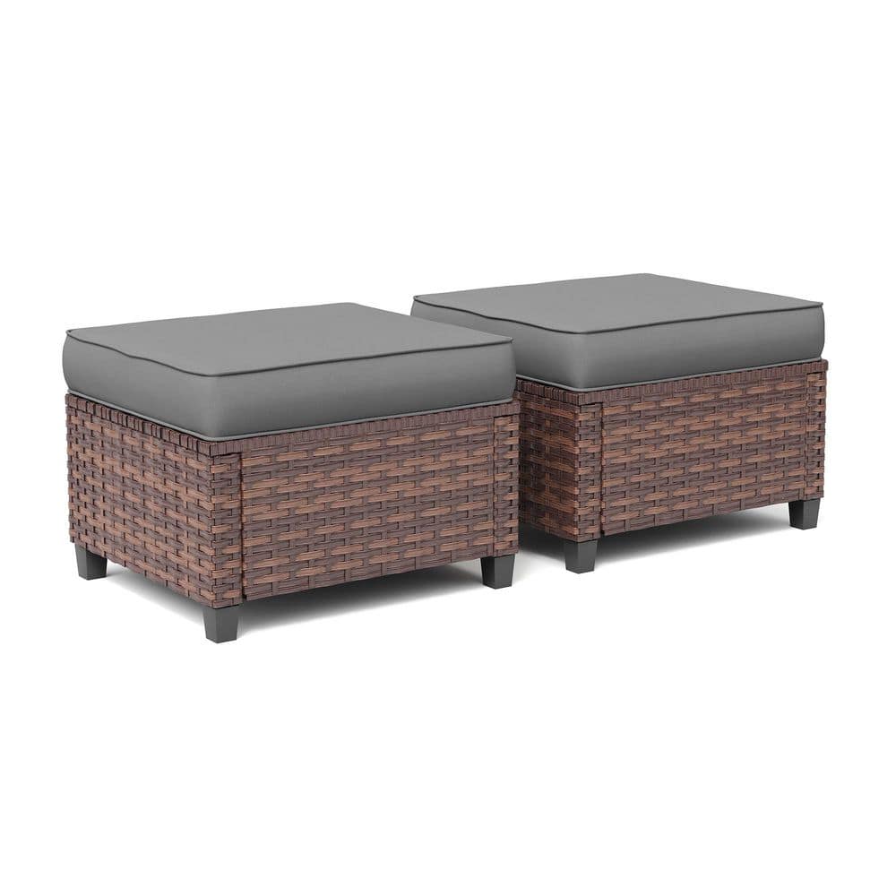 25.6 in. Wicker Outdoor Ottoman With Cushion (Set of 2)