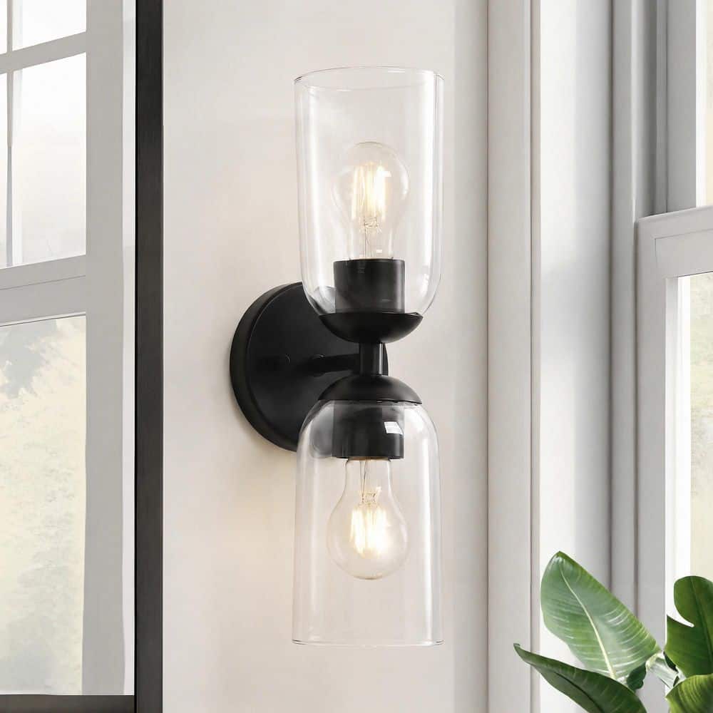 4.7 in. 2-Light Black Modern Linear Wall Sconce with Clear Cylinder Glass for Bathroom, Vertical or Horizontal Mount price history on PriceWatchPro