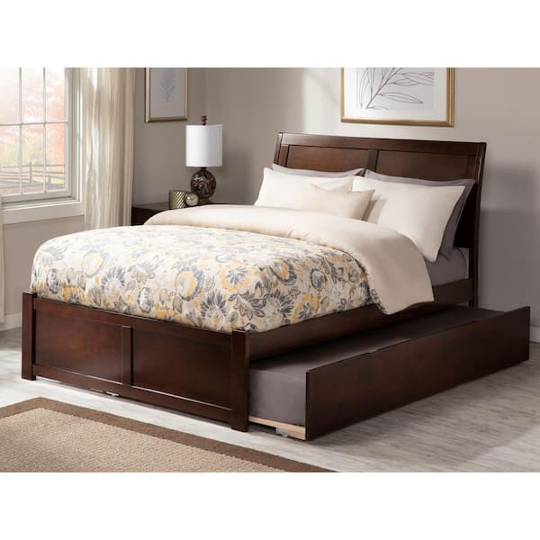 AFI Portland Walnut Full Platform Bed with Flat Panel Foot Board and Twin Size Urban Trundle Bed