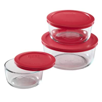 Simply Store 6-Piece Round Glass Storage Set with Red Lids