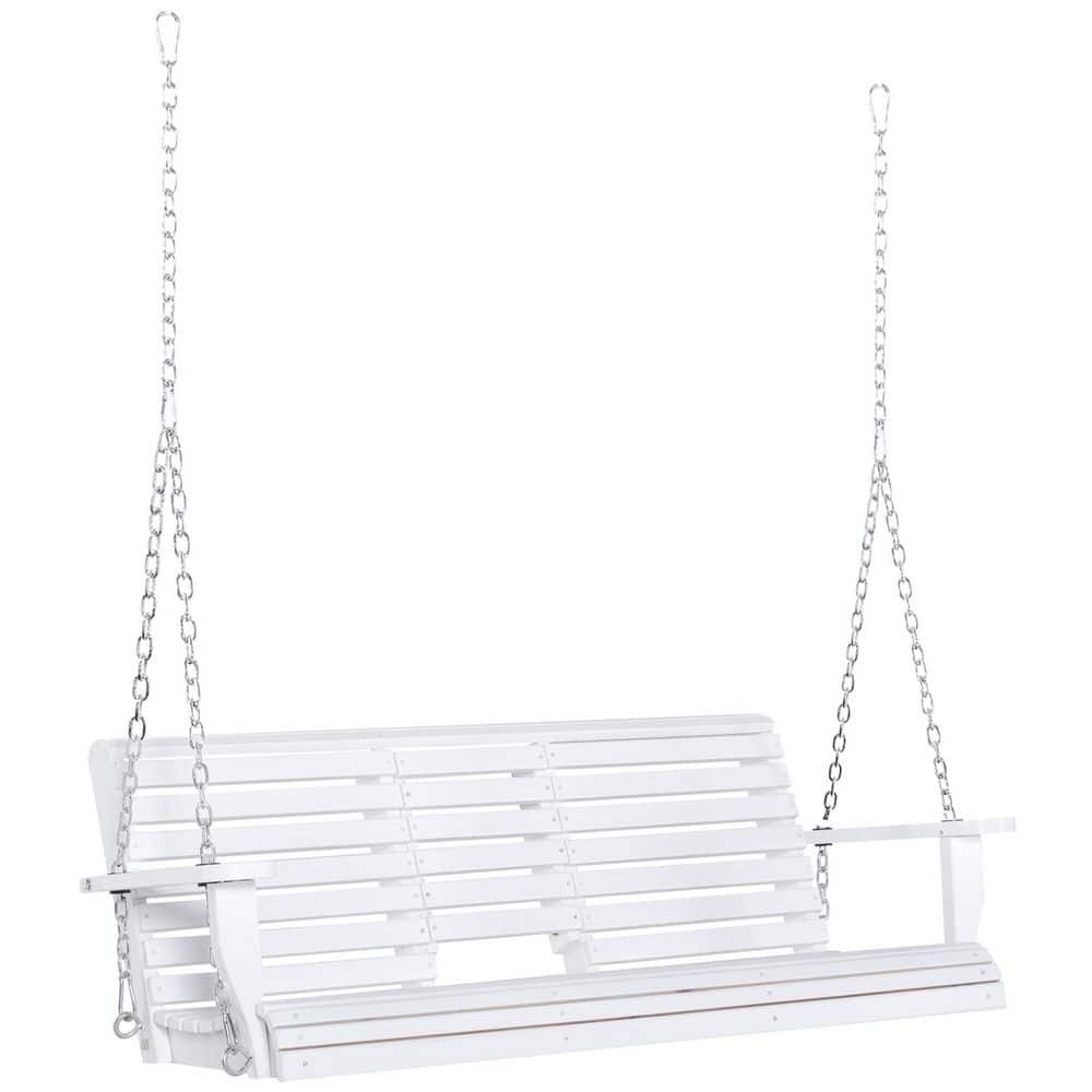 White Wood Outdoor Patio Swings with Extension, 3-Seater Porch Swing Bench with Folding Coffee Table and Cup Holders, price history on PriceWatchPro