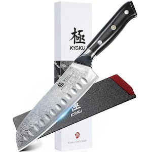 7 in. VG10 Damascus Stainless Steel Full Tang Japanese V-Edge Santoku Knife with G10 Fiberglass Handle
