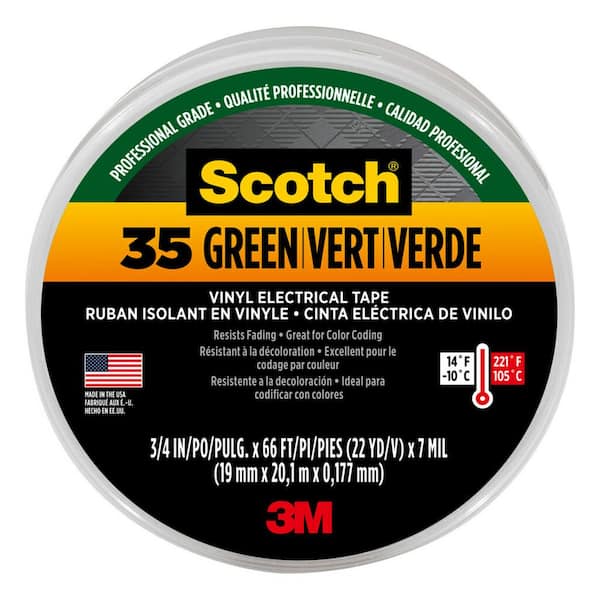 3M Scotch® Vinyl Electrical Color Coding Tape 35-Green, 3/4 X 66' - Pkg  Qty 10