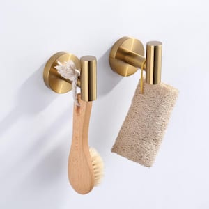 Stainless Steel Wall Mounted Round J-Hook Robe/Towel Hook with Rust Resistant in Brushed Gold(2 Pack)