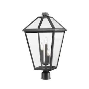 Talbot 3-Light Black 23.75 in. Steel Hardwired Outdoor Weather Resistant Post Light Round Fitter with No Bulb Included