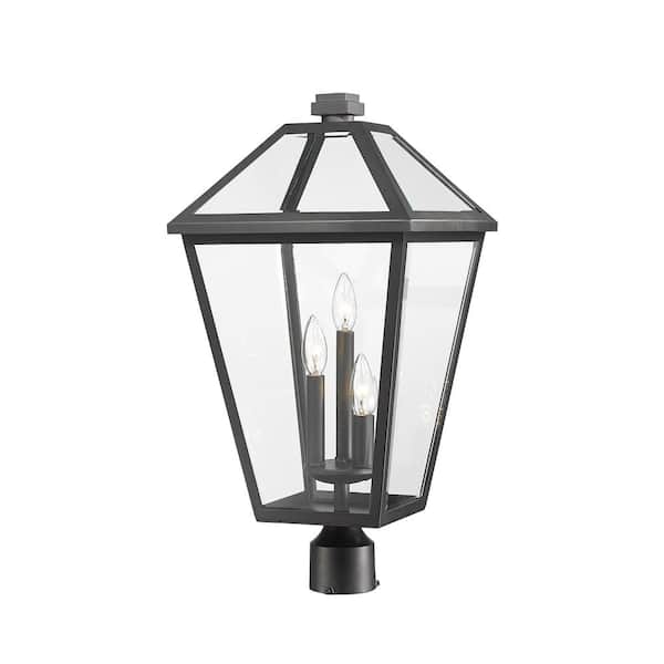 Unbranded Talbot 3-Light Black 23.75 in. Steel Hardwired Outdoor Weather Resistant Post Light Round Fitter with No Bulb Included
