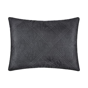 Washed Linen Charcoal Quilted Linen Front/Cotton Back 26 in. x 20 in. Standard Sham