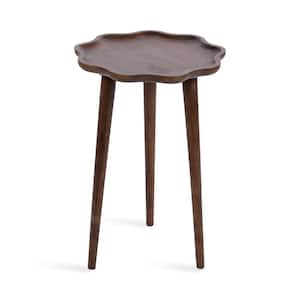 Alezar 15.00 in. Walnut Brown Scalloped Solid Wood End Table