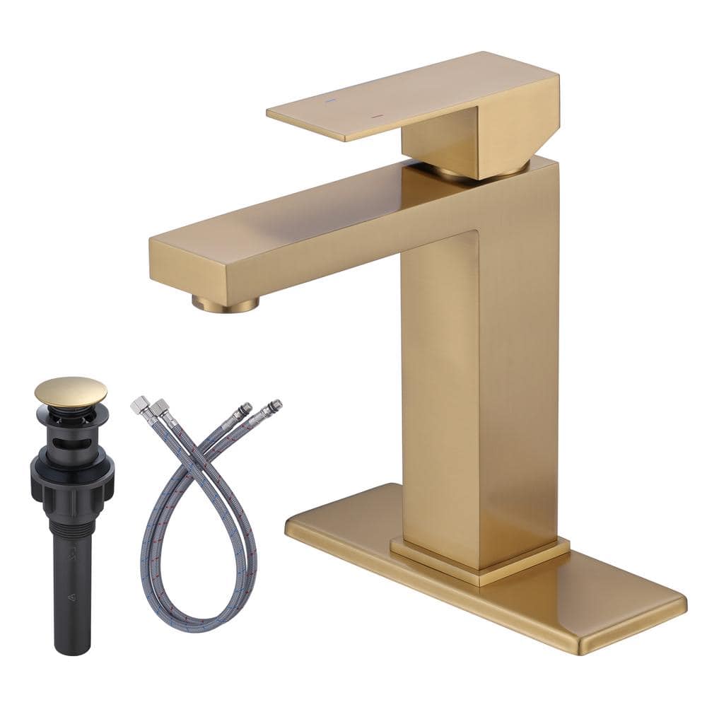 Single Handle Single Hole Stainless Steel Bathroom Faucet with Deckplate and Pop-Up Drain Included in Brushed Gold price history on PriceWatchPro