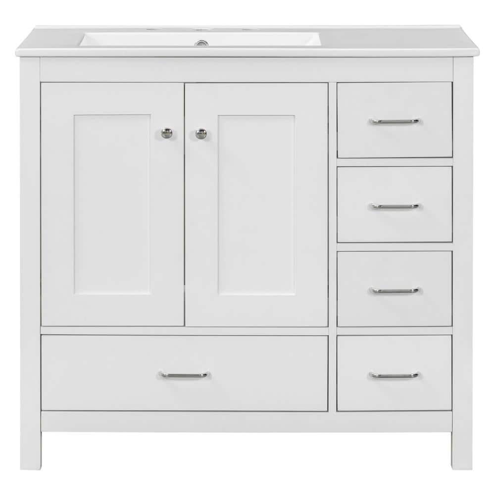 36 in. W x 17.90 in. D x 33.90 in. H Freestanding Bath Vanity in White Fini