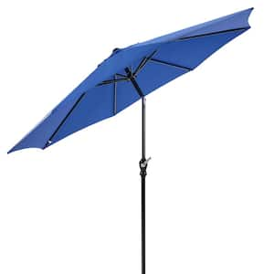 9 ft. Stainless Steel Outdoor Market Patio Umbrella with 8 Ribs/Push Button Tilt/Crank in Blue