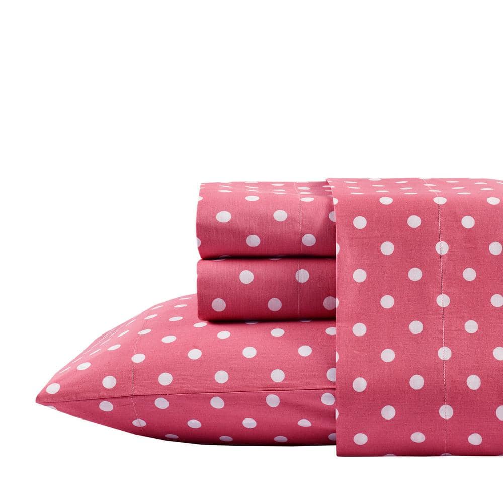 Full Dark Pink Cotton Polka Dot Sheet Set for Kids