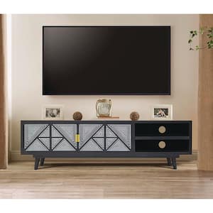 Sanraffe 56 in. Black TV Stand Fits TV's up to 64 in. with 2-Cable Management