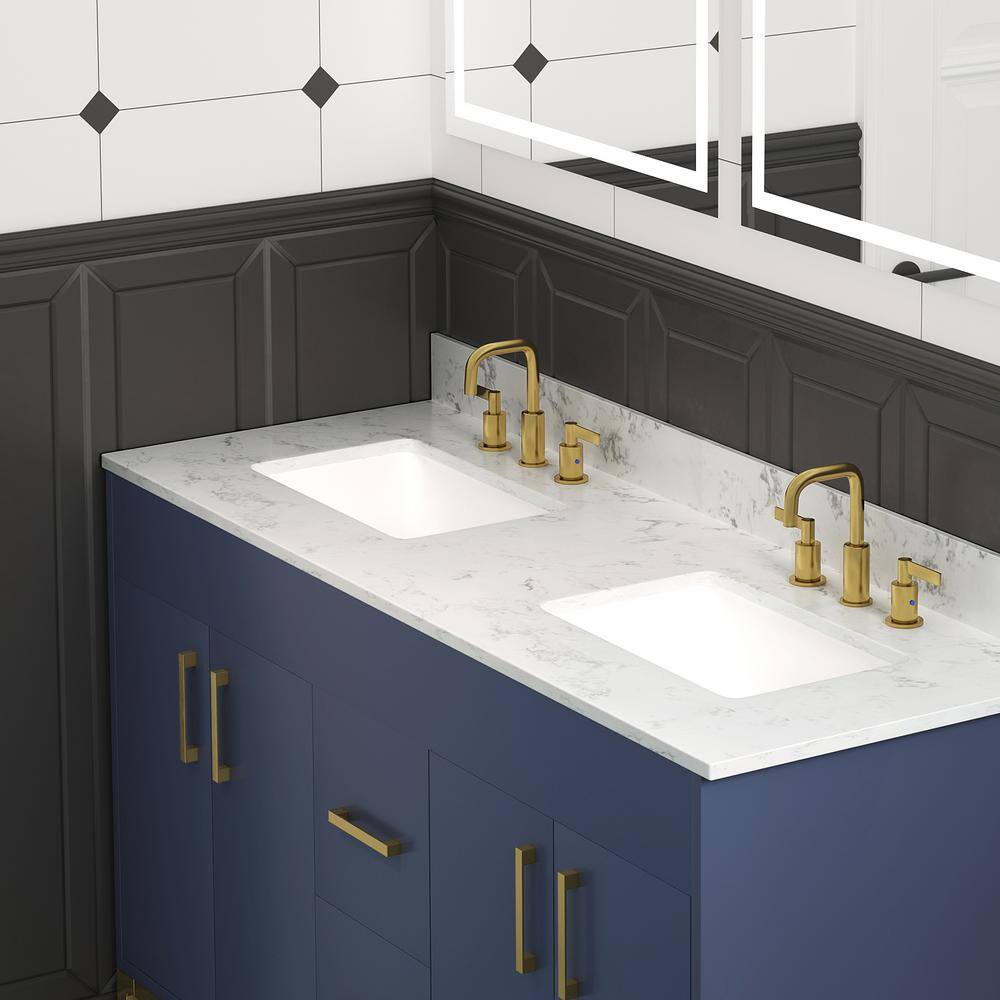 61'' White Engineered Stone Double Sink Vanity Top