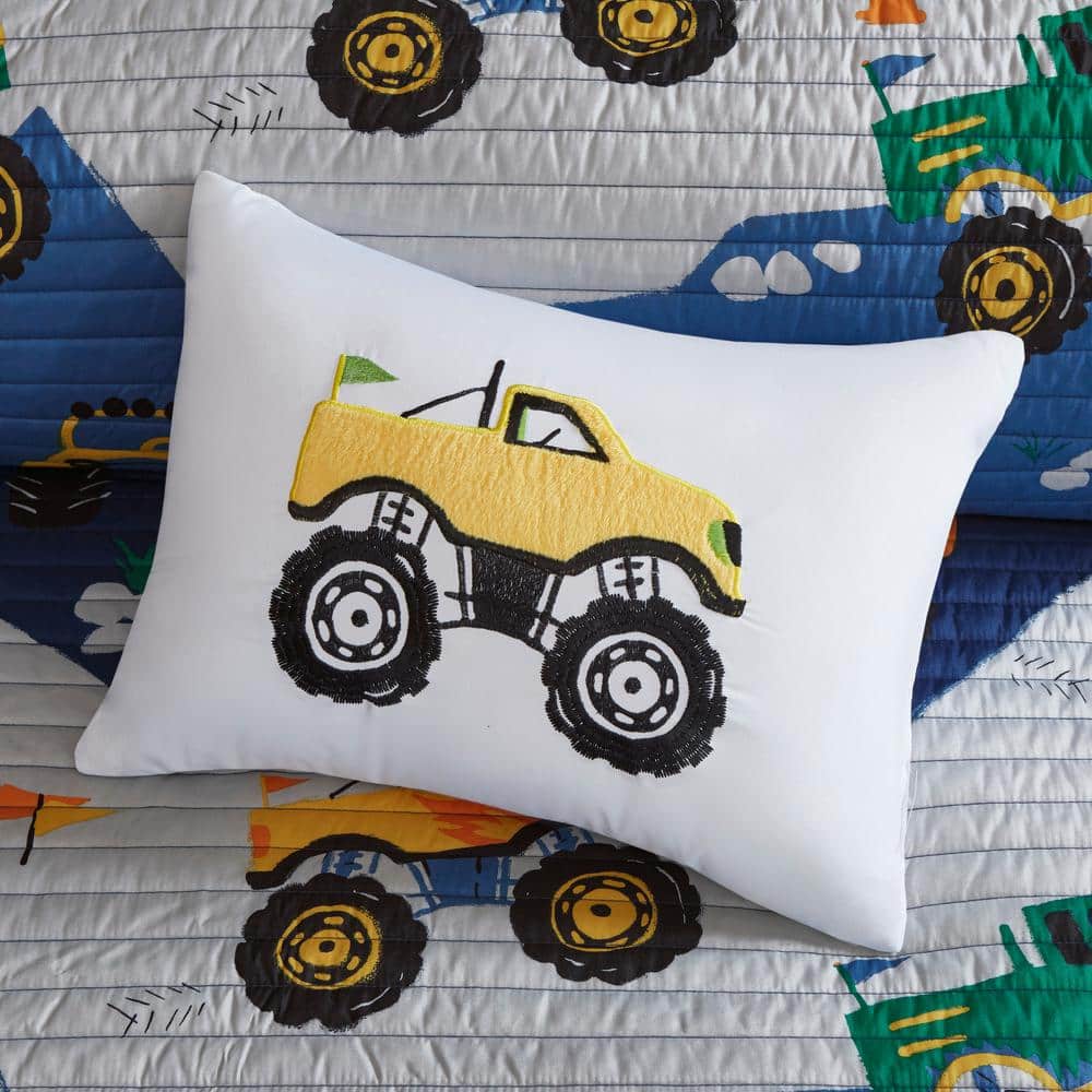 Blue Monster Truck Microfiber Reversible Twin Quilt Set