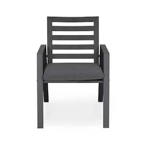Chelsea Modern Patio Dining Armchair in Black Aluminum with Removable Cushions, Black