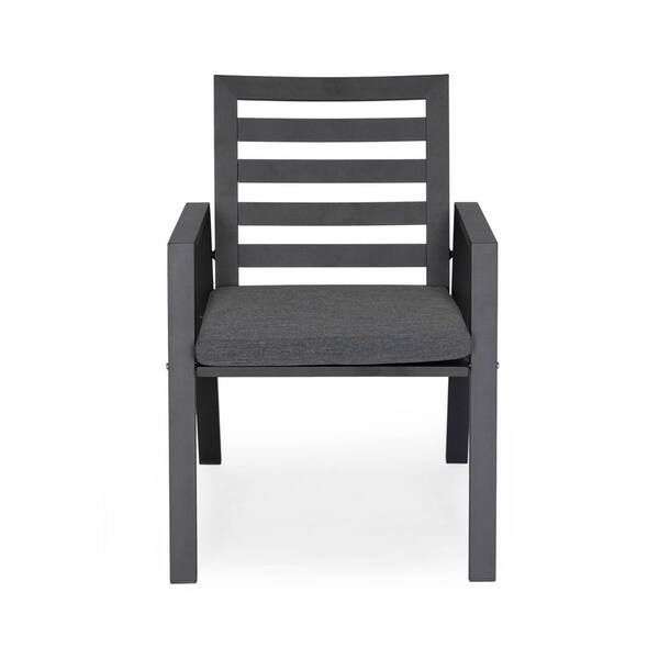 Leisuremod Chelsea Modern Patio Dining Armchair in Black Aluminum with Removable Cushions, Black