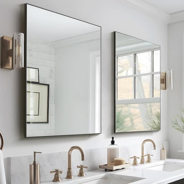 Lirago 26 in. W x 38 in. H Rectangular Metal Framed Bathroom Wall Mirror in Black 2-Pieces