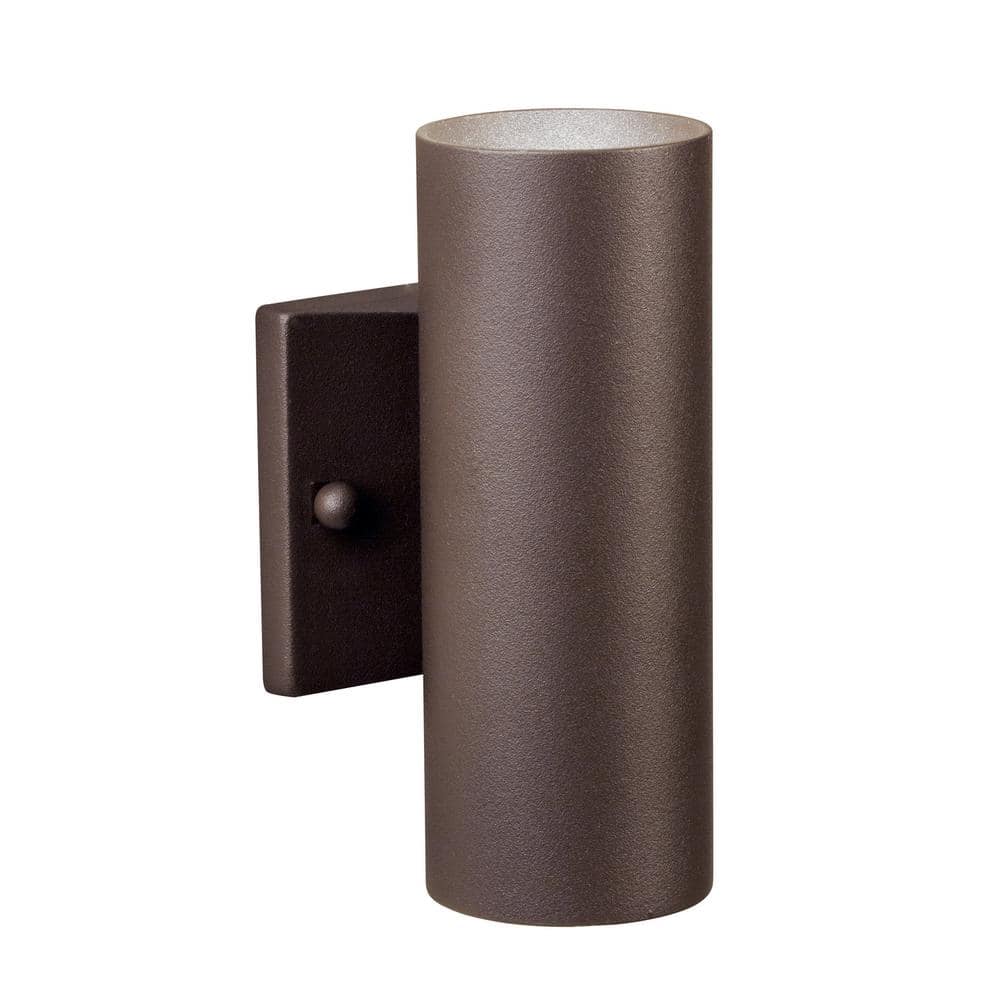 Modern Distressed Bronze Cylinder Wall Light with Up/Down Xenon Lighting