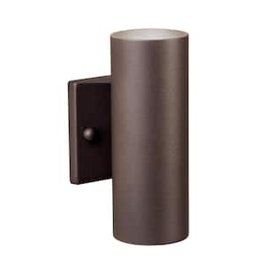 Low Voltage Textured Architectural Bronze Outdoor Hardwired Up & Down Wall Cylinder Sconce with No Bulbs Included
