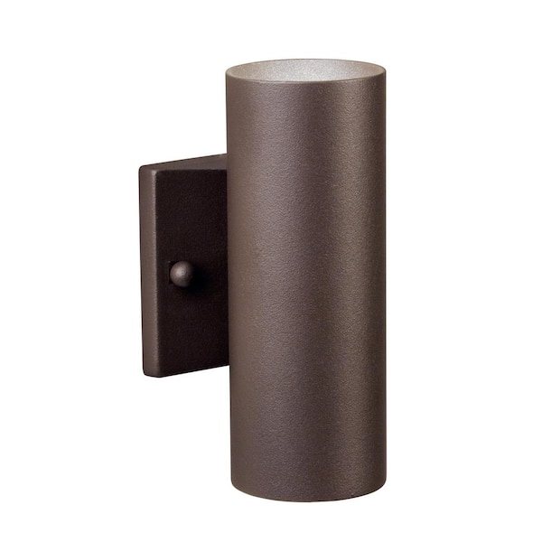 KICHLER Low Voltage Textured Architectural Bronze Outdoor Hardwired Up & Down Wall Cylinder Sconce with No Bulbs Included