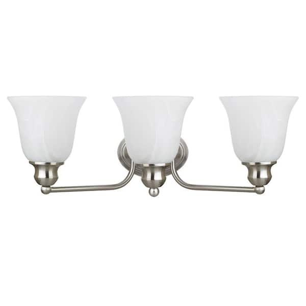 Chloe Lighting Gauss Transitional 3-Light White Wall Bath Vanity Fixture with Brushed Nickel Alabaster Glass Shade
