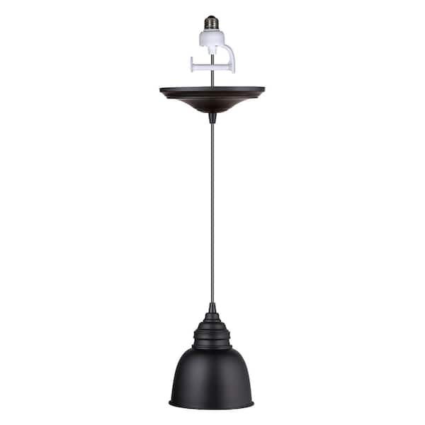 Instant Pendant 1-Light Matte Black Recessed Light Conversion Kit with Metal Shade