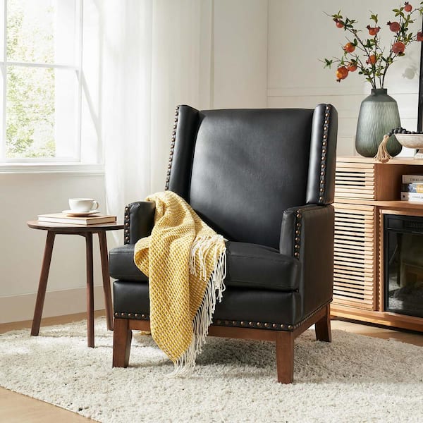 JAYDEN CREATION Lourdes Genuine Leather Arm Chair with Solid Wood