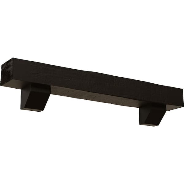 Ekena Millwork 4 in. x 4 in. x 4 ft. Rough Cedar Faux Wood Fireplace Mantel Kit with Ashford Corbels, Natural Ash