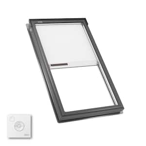 30-1/16 in. x 54-7/16 in. Fixed Deck Mount Skylight w/ Laminated Low-E3 Glass, White Solar Powered Room Darkening Shade