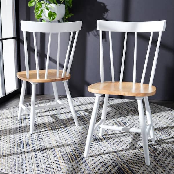 SAFAVIEH Kealey Natural/White 17 in. Wood Dining Chair Set of 2