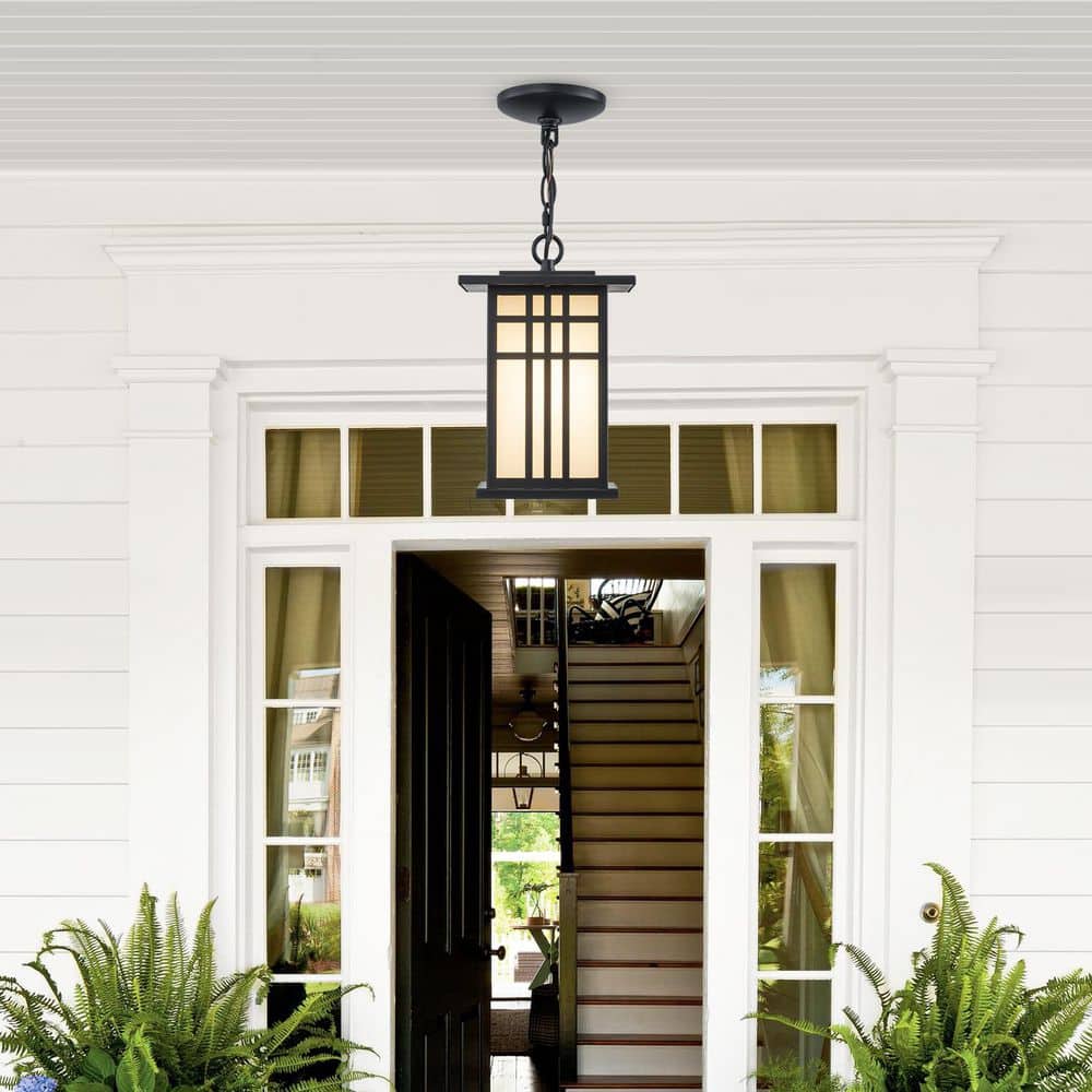 MENCOLULU 12 in. H 1-Light Black Square Outdoor Pendant Light with