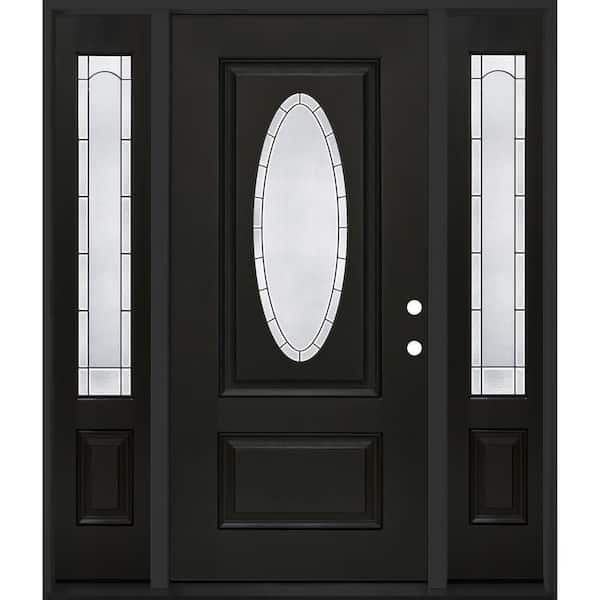 Regency 68 in. x 80 in. 3/4L Oval Empire Glass LHIS Onyx Mahogany Fiberglass Prehung Front Door w/14in-Full SLs 4-9/16