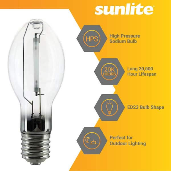 Sunlite 100-Watt ED23 Pressure 8500 Lumens 2100K E39 Mogul Base Light Bulb (2-Pack) HD02489-2 The Home Depot