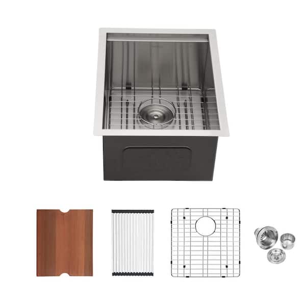 LORDEAR 16-Gauge Stainless Steel 15 in. x 19 in. Single Bowl Undermount Workstation Kitchen Sinks with Bottom Grid