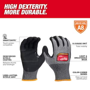 Large High Dexterity Cut 8 Resistant Polyurethane Dipped Work Gloves