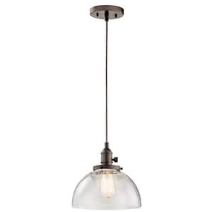 Avery 10.25 in. 1-Light Olde Bronze Farmhouse Shaded Kitchen Goblet Mini Pendant Light with Clear Seeded Glass