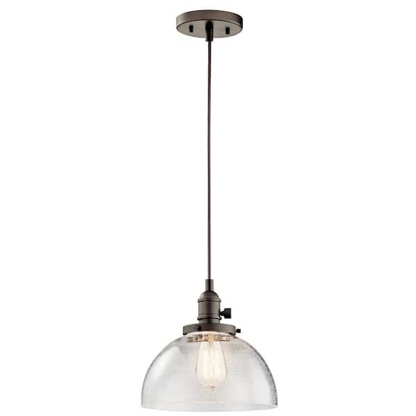 Avery 10.25 in. 1-Light Olde Bronze Farmhouse Shaded Kitchen Goblet Mini Pendant Light with Clear Seeded Glass