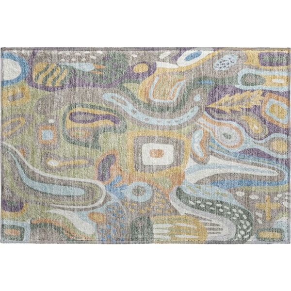 Mayfield Premium Machine Washable Abstract AMF2488 Green 2 ft. x 3 ft. Accent Rug