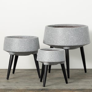 13.5 in., 16.5 in. & 21 in. Gray Cement Retro Elevated Planter (Set of 3)