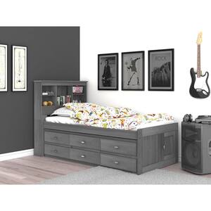 Charcoal Gray Series Twin Size Platform Bed Charcoal Gray with 6-Drawers