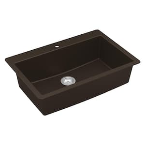 Brown Quartz 33 in. Large Single Bowl Drop-In Kitchen Sink