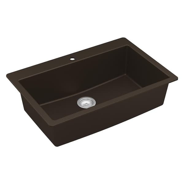 Brown Quartz/Granite 33 in. Large Single Bowl Drop-In Kitchen Sink