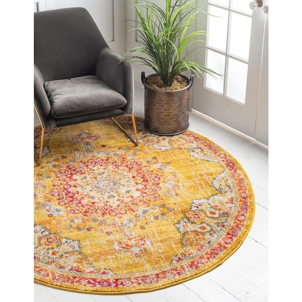 Penrose Alexis Gold 3 ft. 3 in. x 3 ft. 3 in. Round Rug
