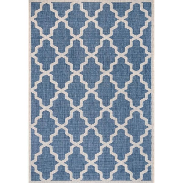 Gina Lattice Indoor/Outdoor Area Rug Blue 6 ft. 3 in. x 9 ft. 2 in. Area Rug